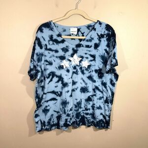 Vintage Fashion Bug Stars Graphic Print Tie Dye T-Shirt 26/28 Blue Y2K Hippie